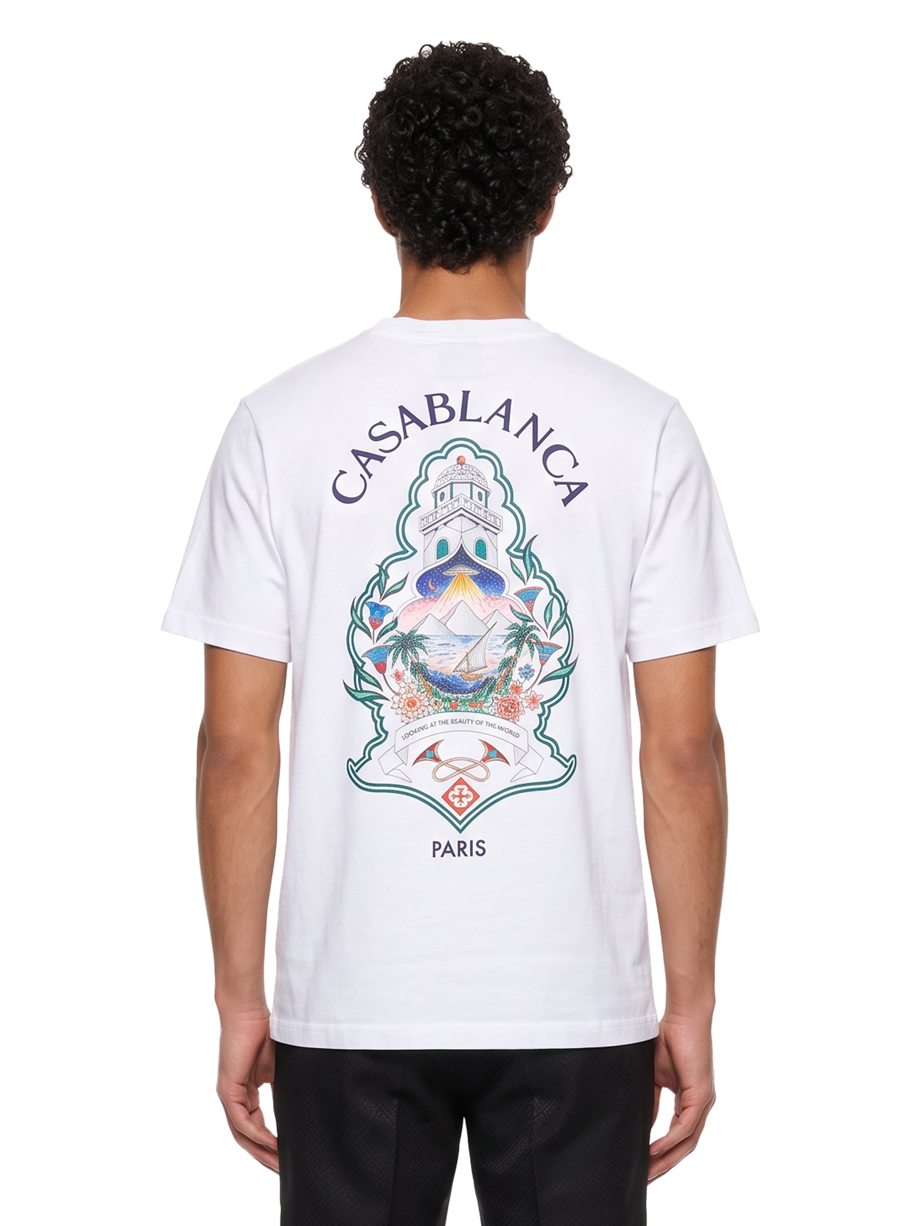 T-shirt stampa Hotel Emblem in bianco 