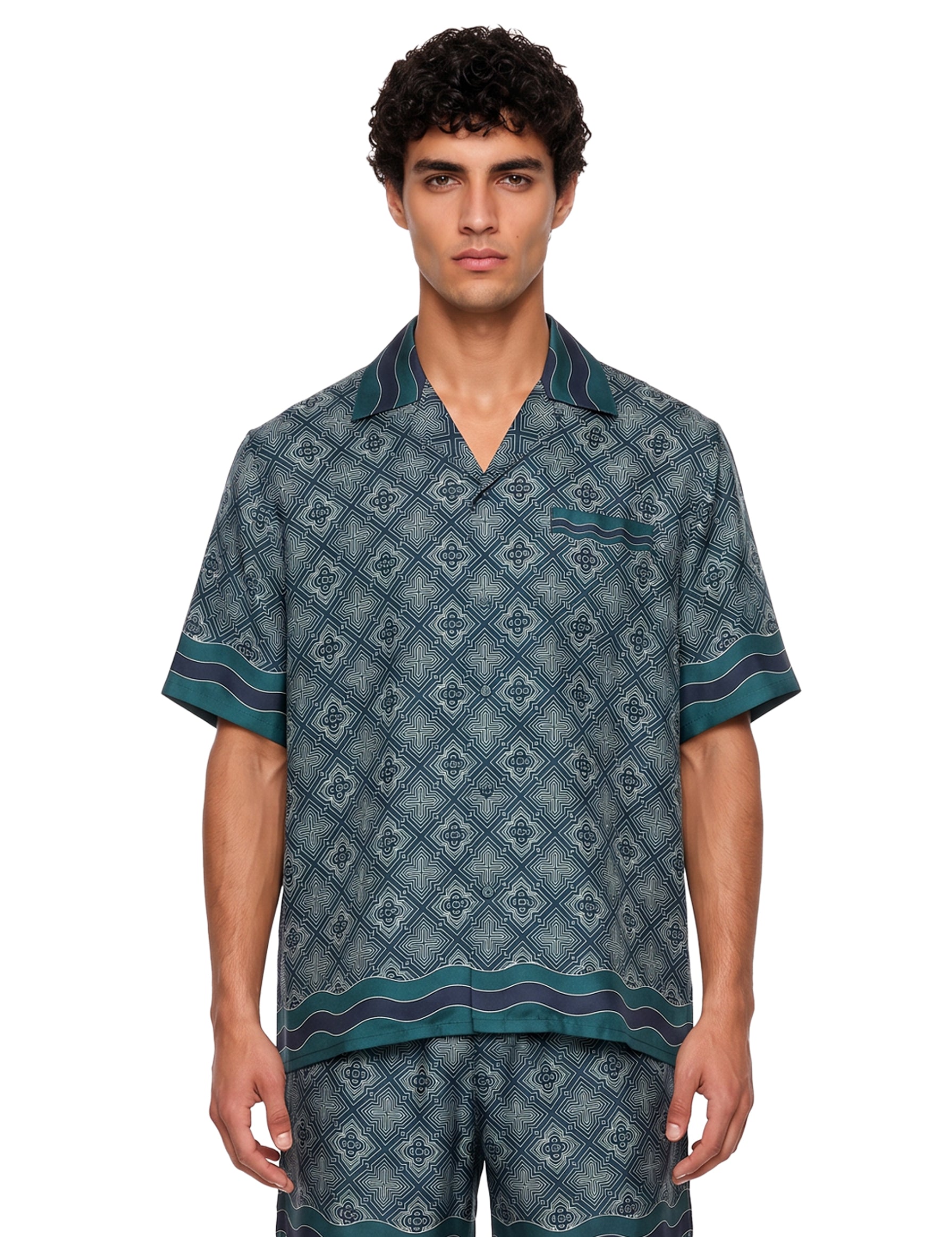 Camicia stampa Radiating Monogram in verde 