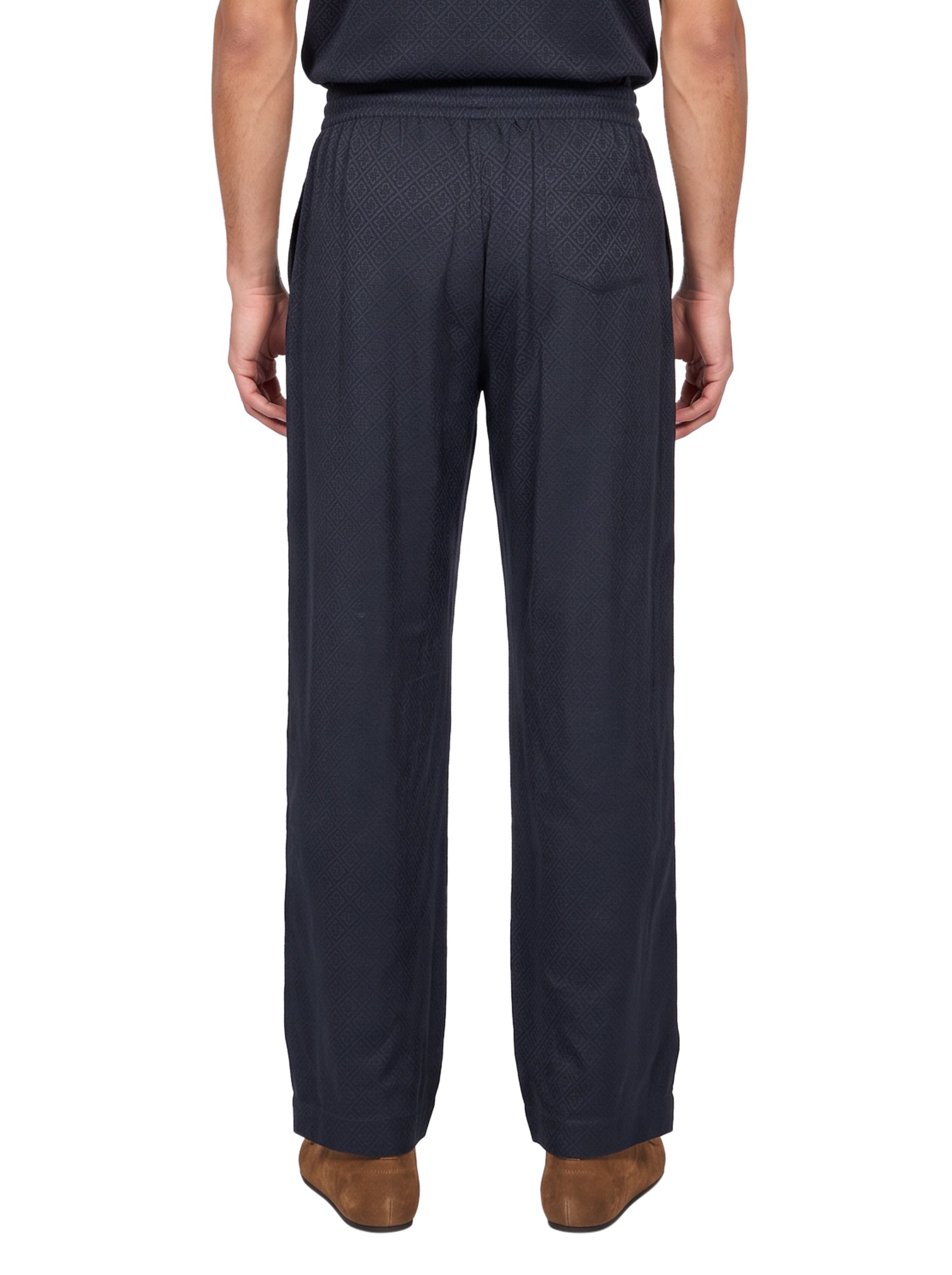 Pantaloni monogram in viscosa blu navy scuro 