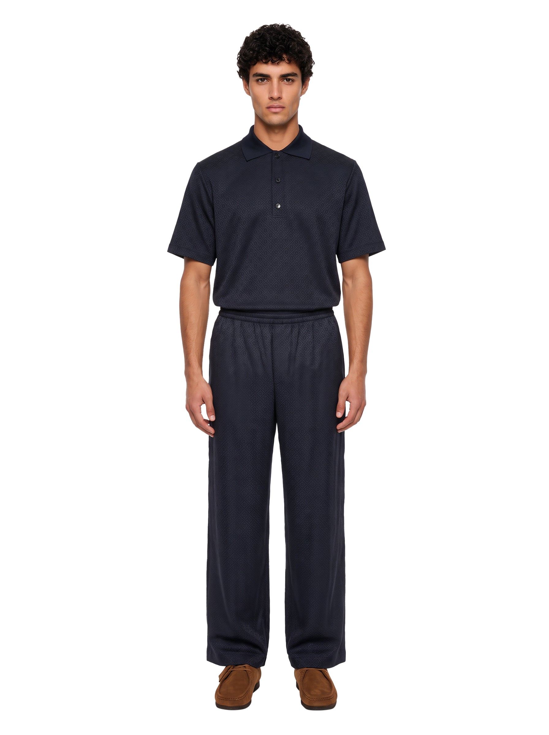 Pantaloni monogram in viscosa blu navy scuro 