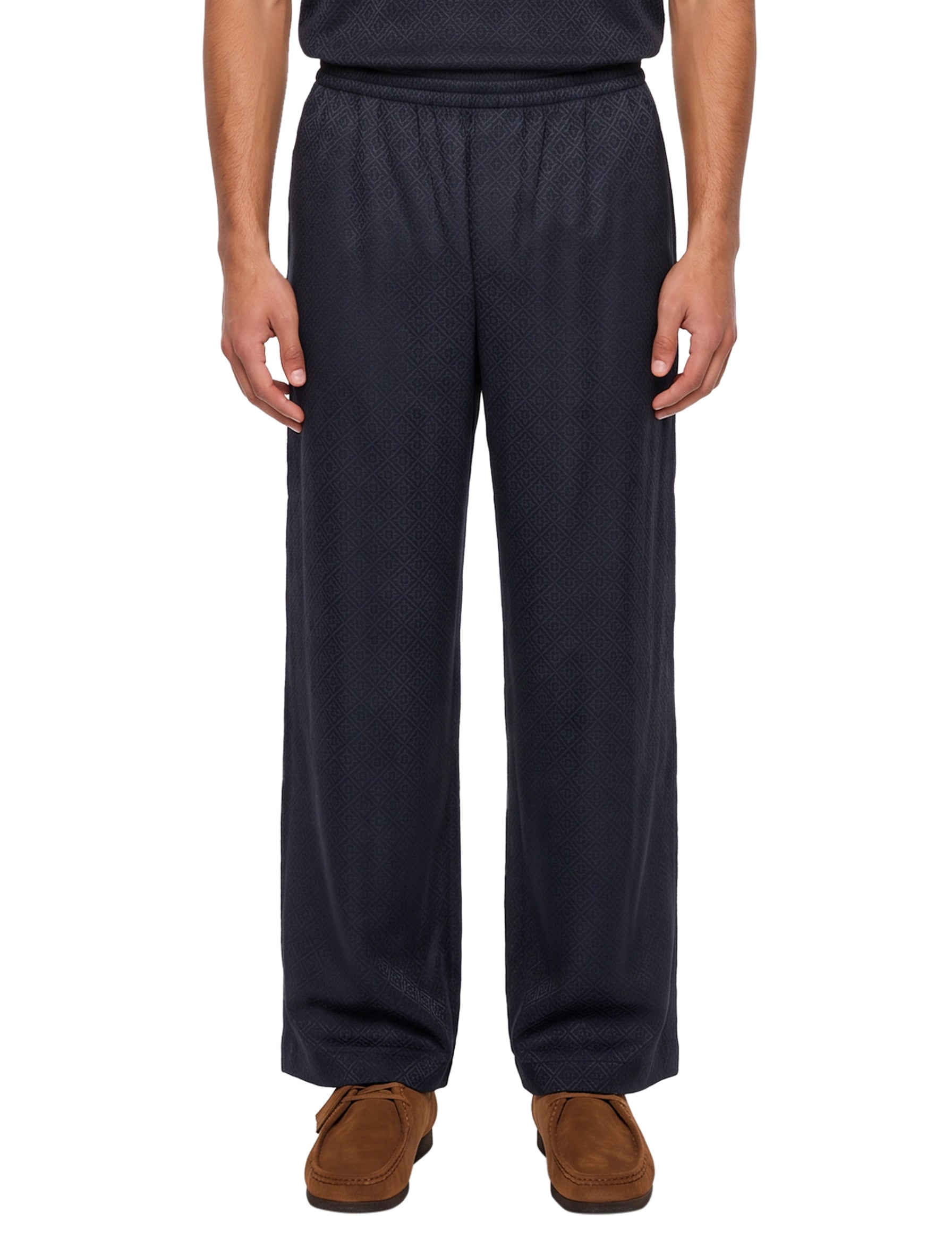 Pantaloni monogram in viscosa blu navy scuro 