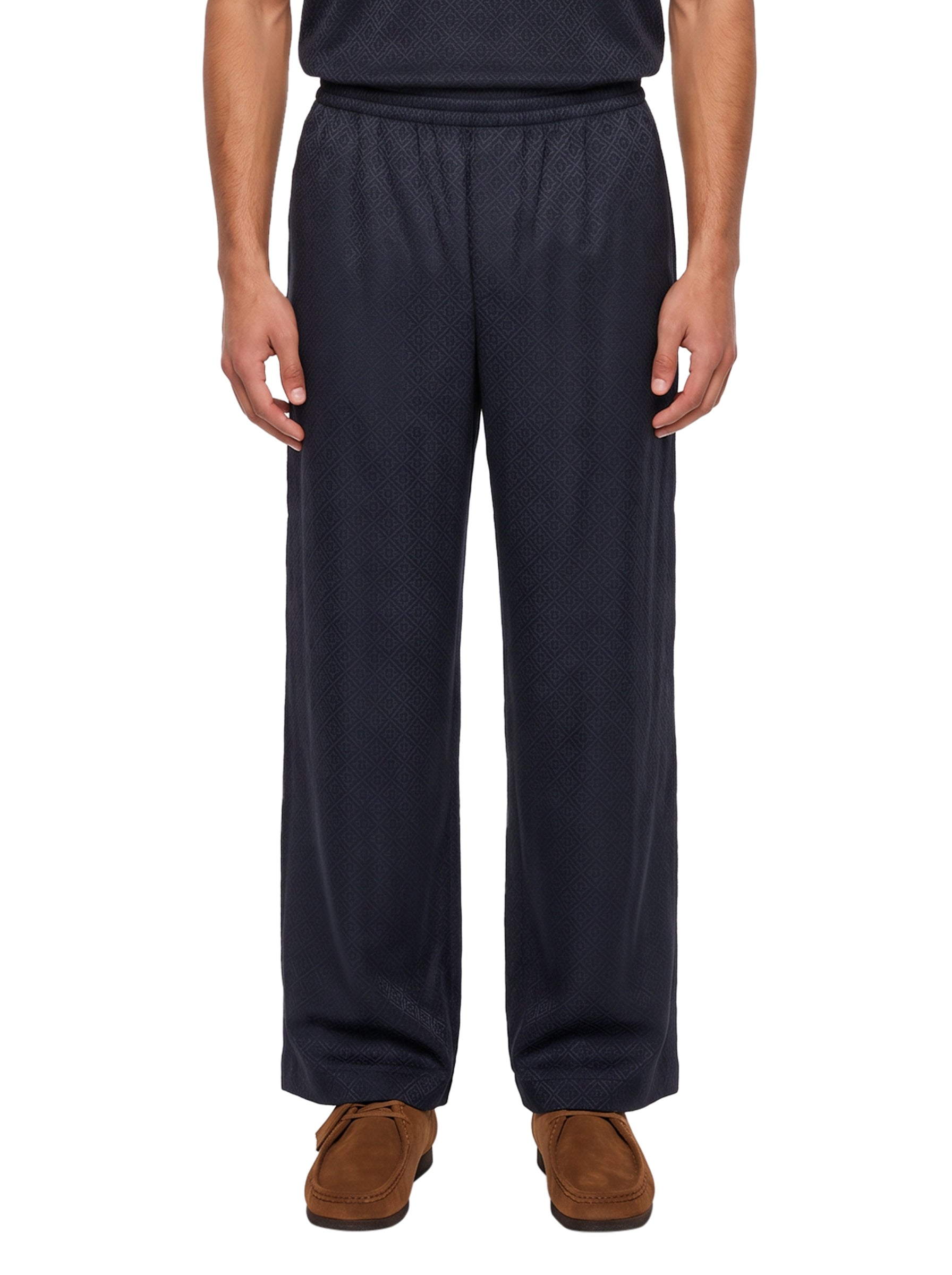 Pantaloni monogram in viscosa blu navy scuro 