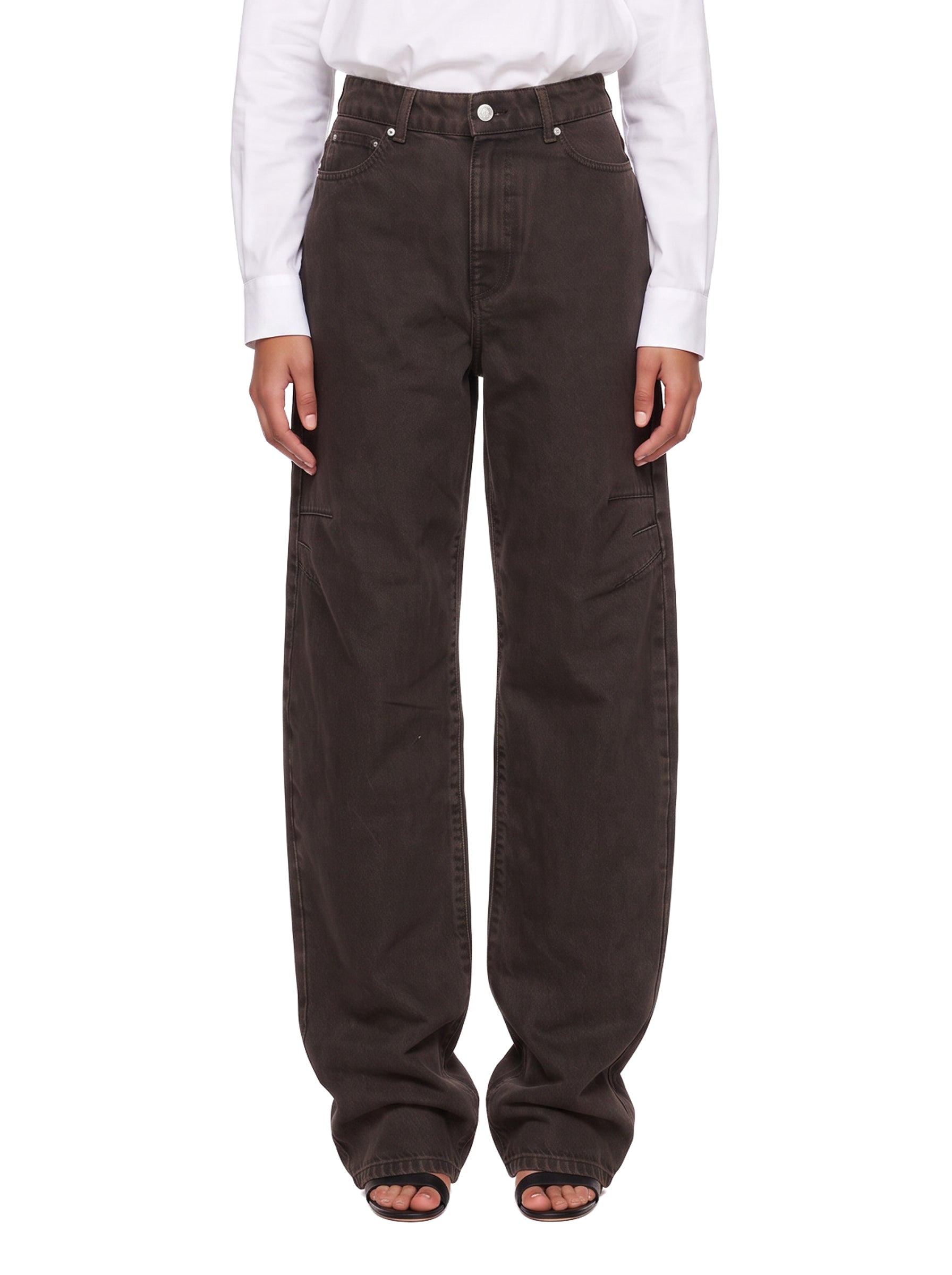 Jeans oversize in denim marrone 