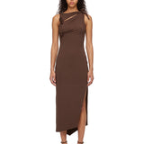 Abito lungo Flower in marrone 