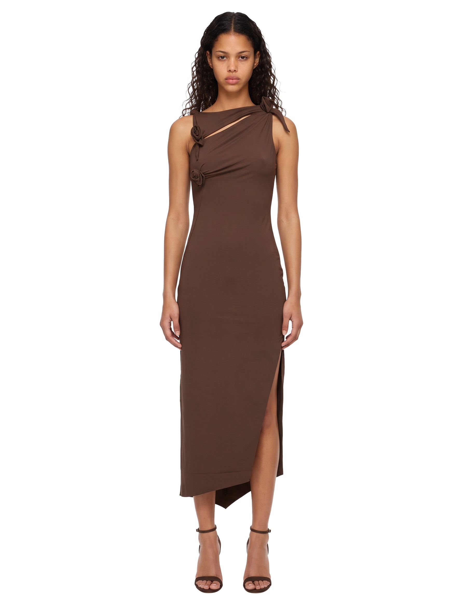 Abito lungo Flower in marrone 