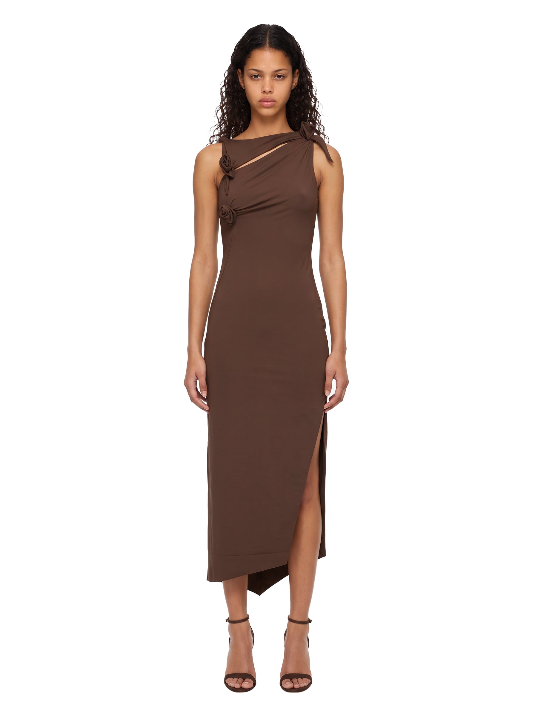 Abito lungo Flower in marrone 
