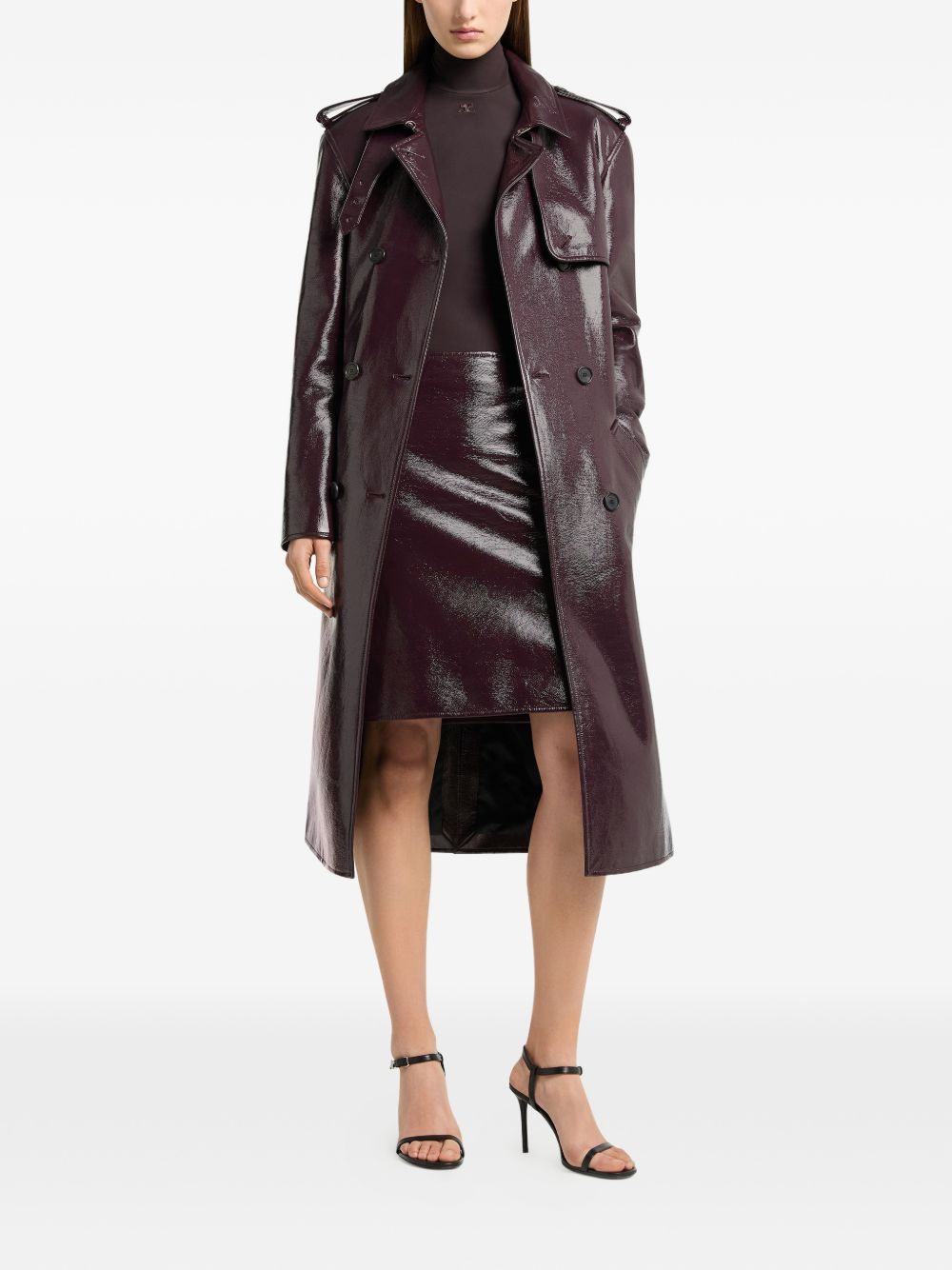 Trench a doppio petto in vinile in bordeaux Courrèges - donna 