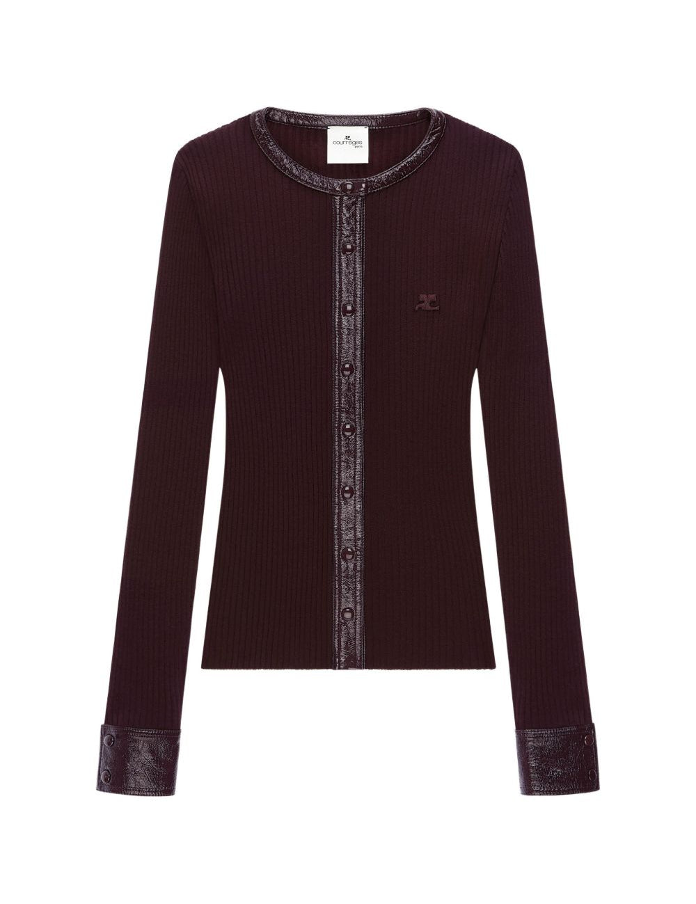 Cardigan con bottoni e logo in borgogna 
