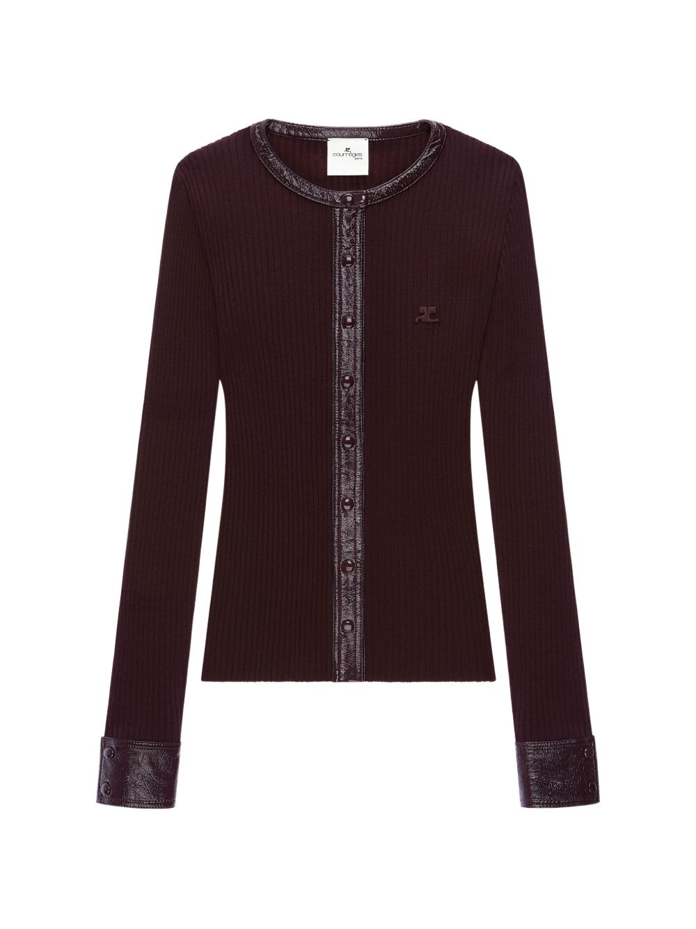 Cardigan con bottoni e logo in borgogna 