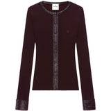 Cardigan con bottoni e logo in borgogna 
