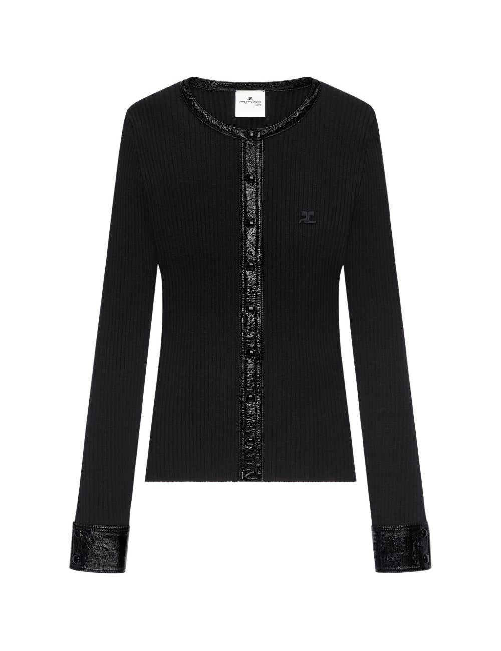 Cardigan con bottoni e logo in nero 