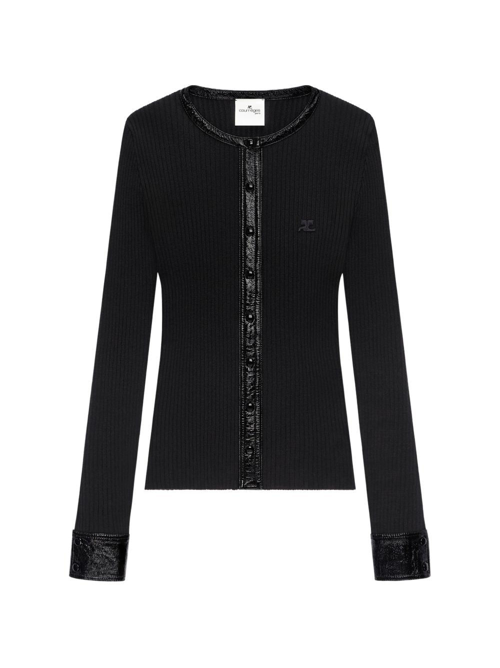 Cardigan con bottoni e logo in nero 