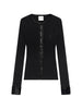 Black button-up cardigan with logo