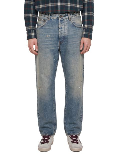 Jeans a gamba dritta con logo in blu 