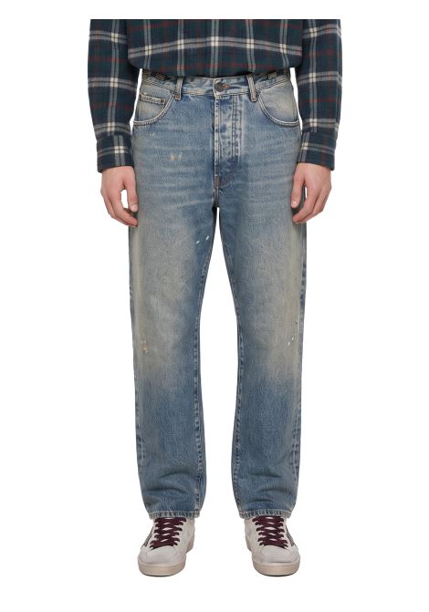 Jeans a gamba dritta con logo in blu 