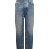 Jeans a gamba dritta con logo in blu 
