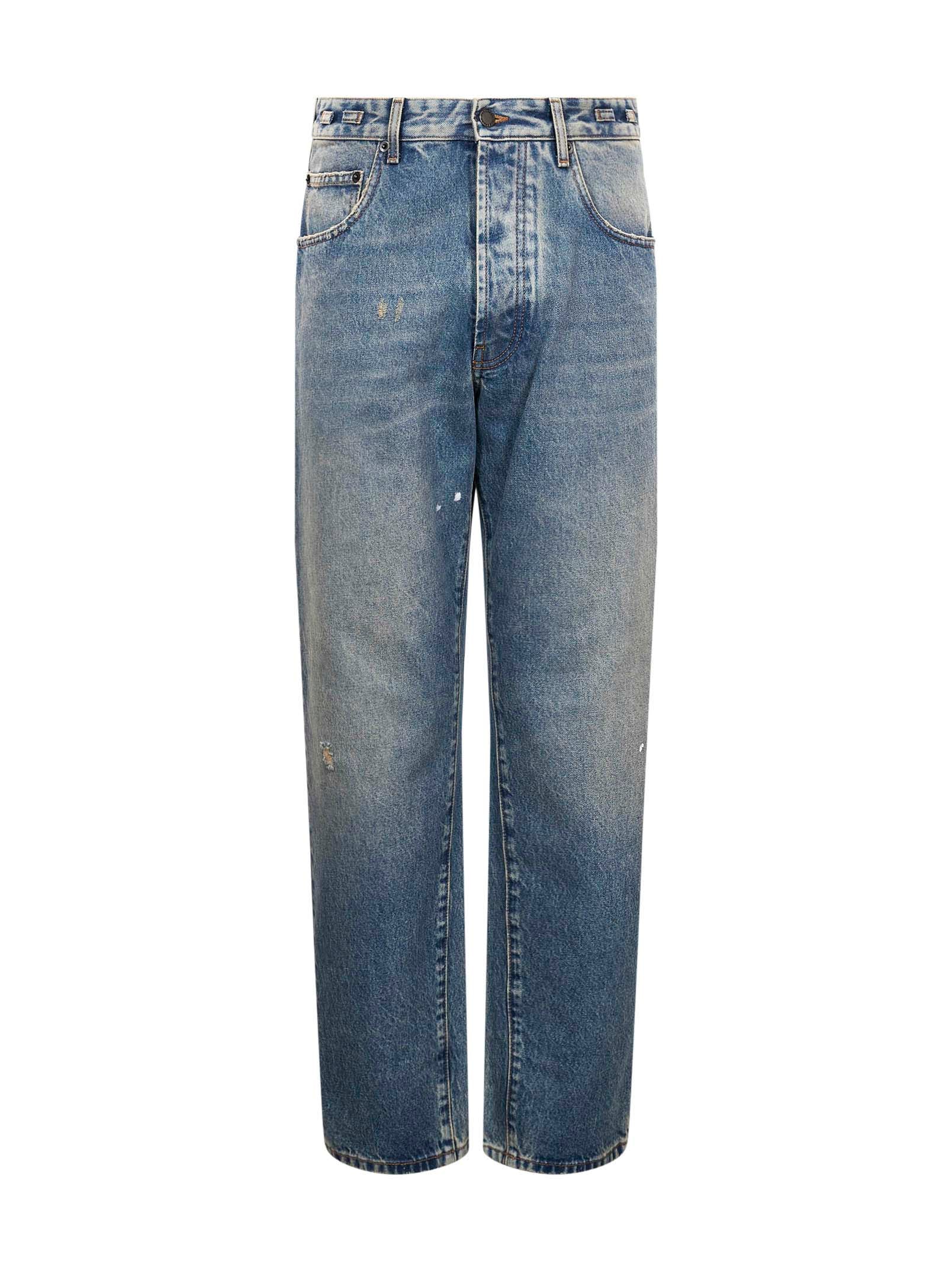 Jeans a gamba dritta con logo in blu 