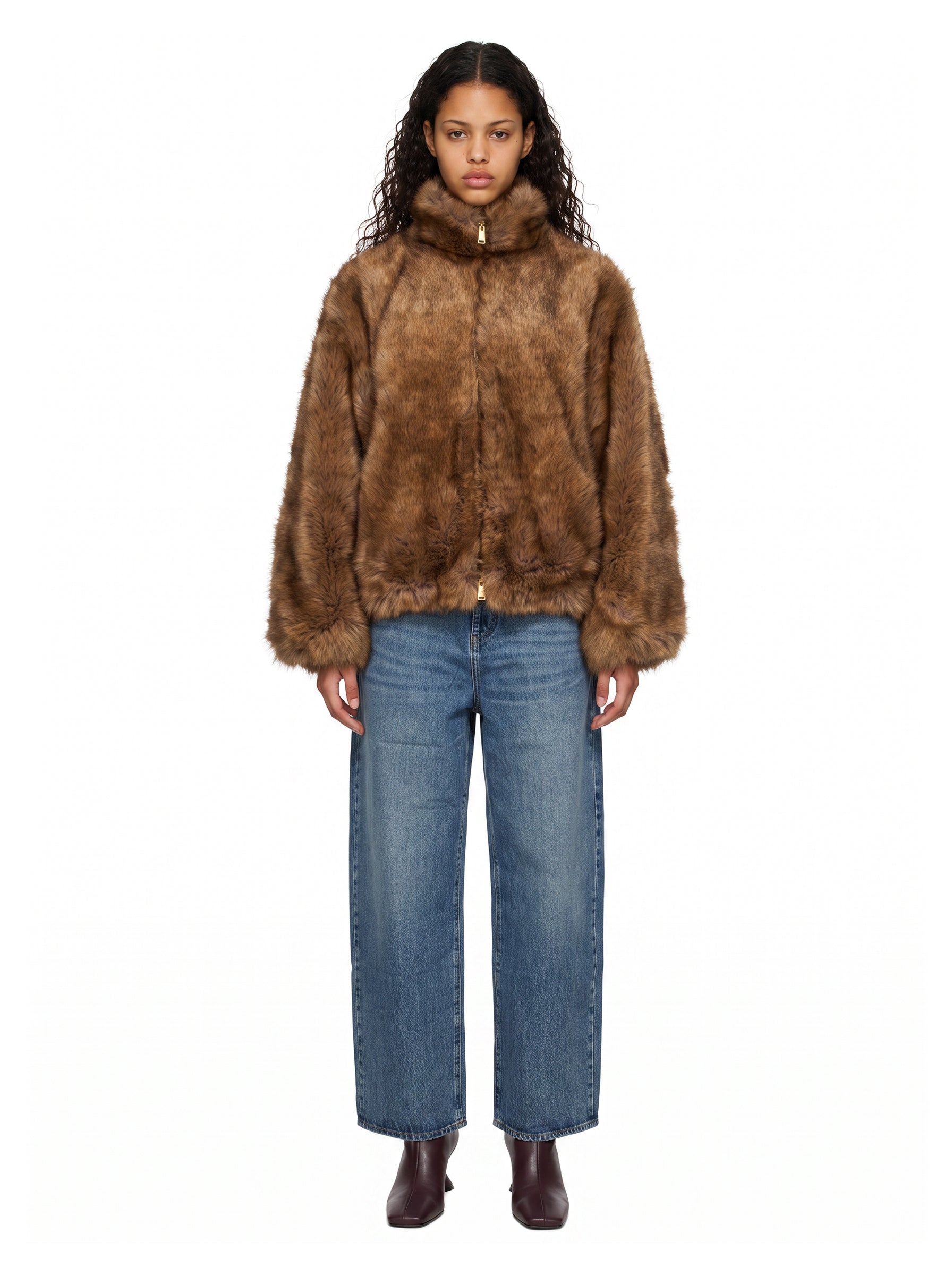 Bomber Celine in eco pelliccia marrone 