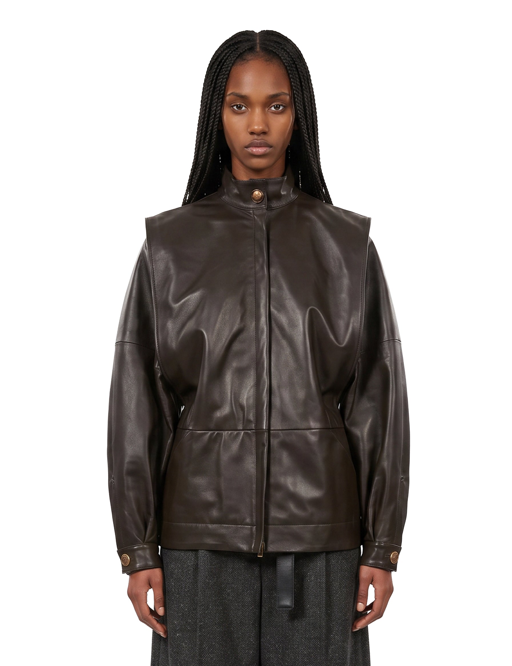 Giacca Gianna in pelle marrone 