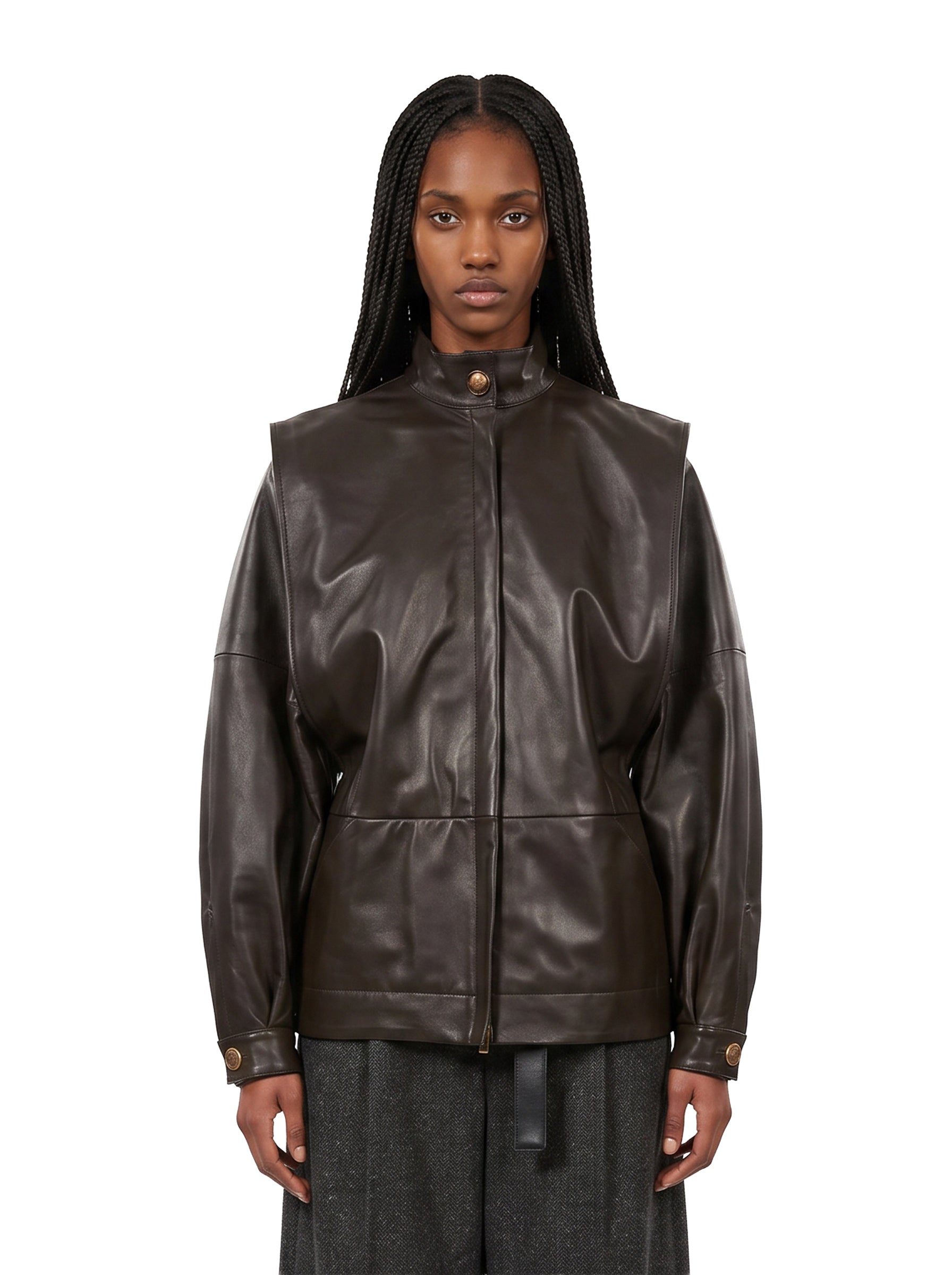 Giacca Gianna in pelle marrone 