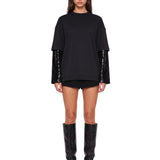 T-shirt con maniche doppie in nero 
