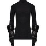 Top con maniche arricciate in nero 