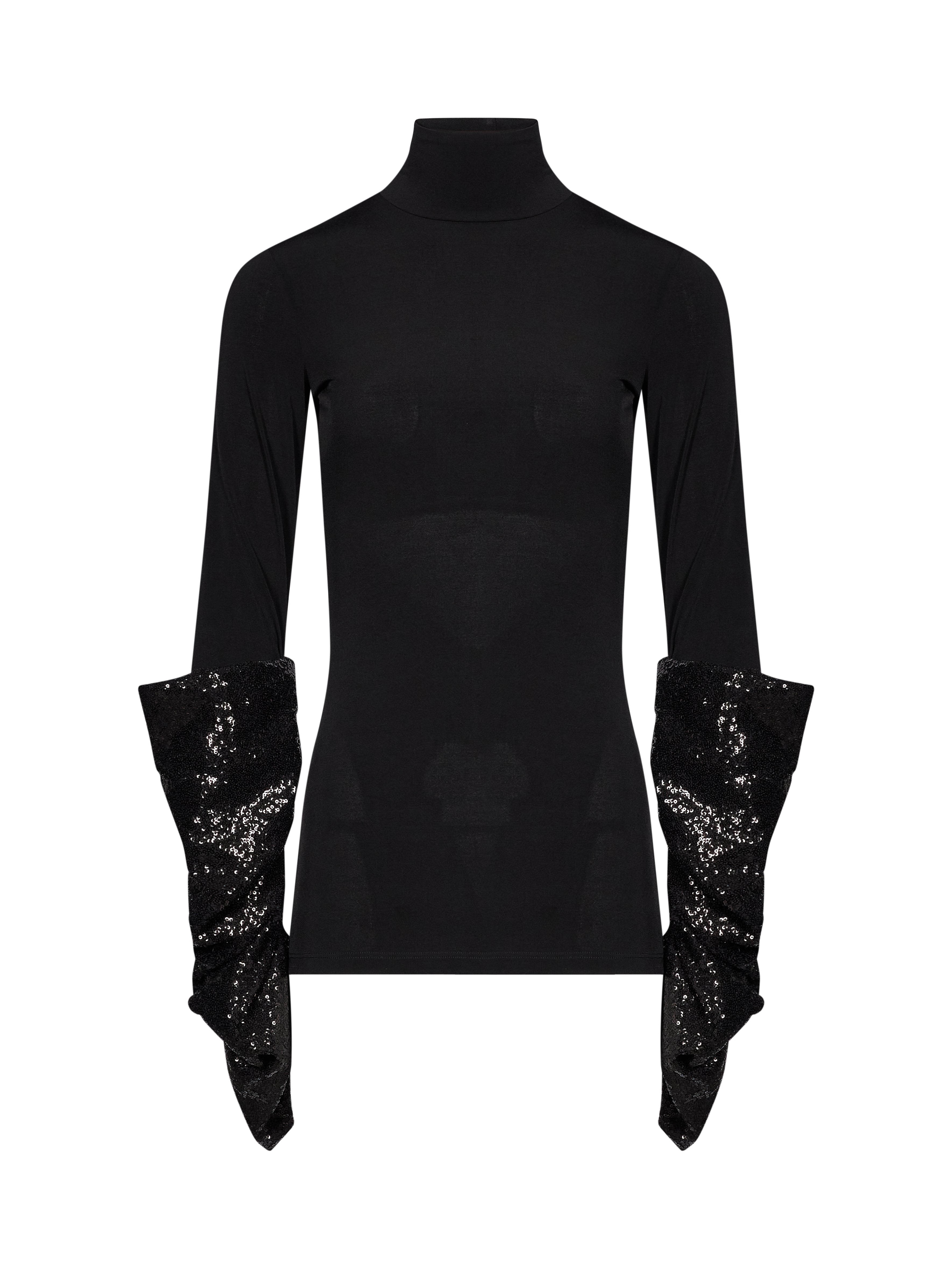 Top con maniche arricciate in nero 