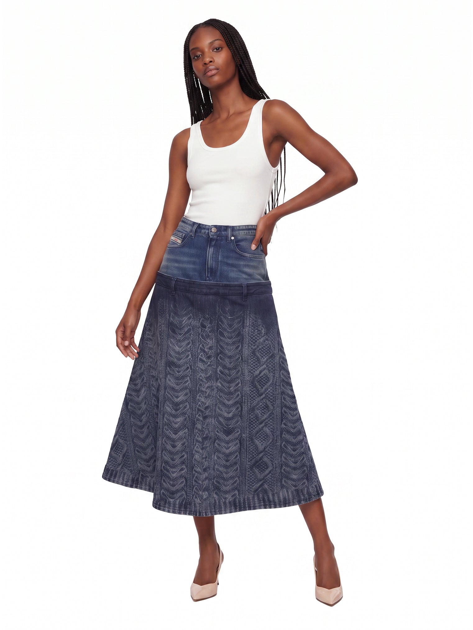 Gonna denim svasata de-vorya-s1 in blu 