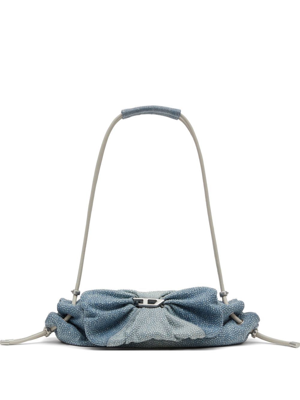 Borsa a spalla Scrunch-D con cristalli in blu 