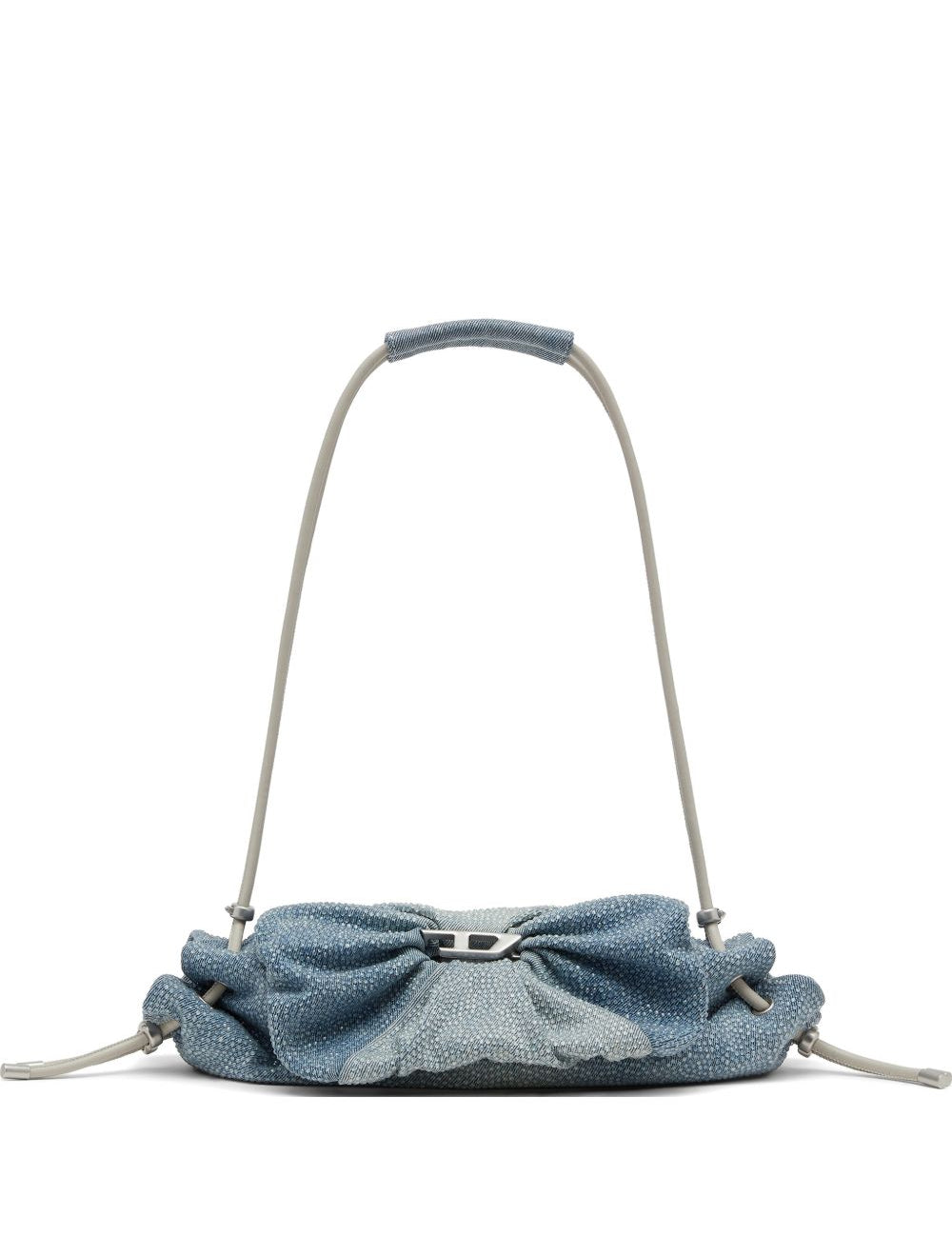 Borsa a spalla Scrunch-D con cristalli in blu 