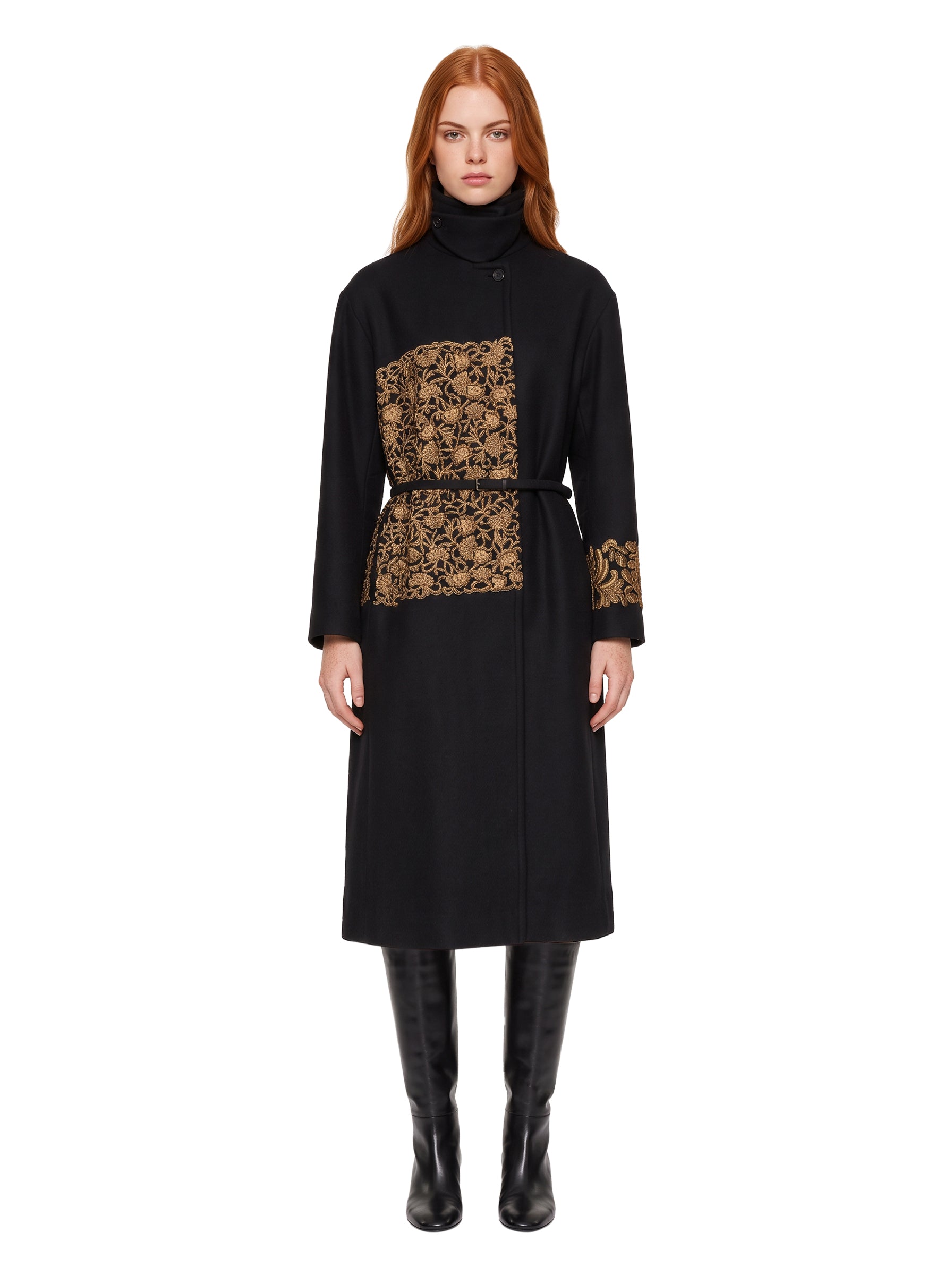 Cappotto Rain con ricamo floreale in nero 