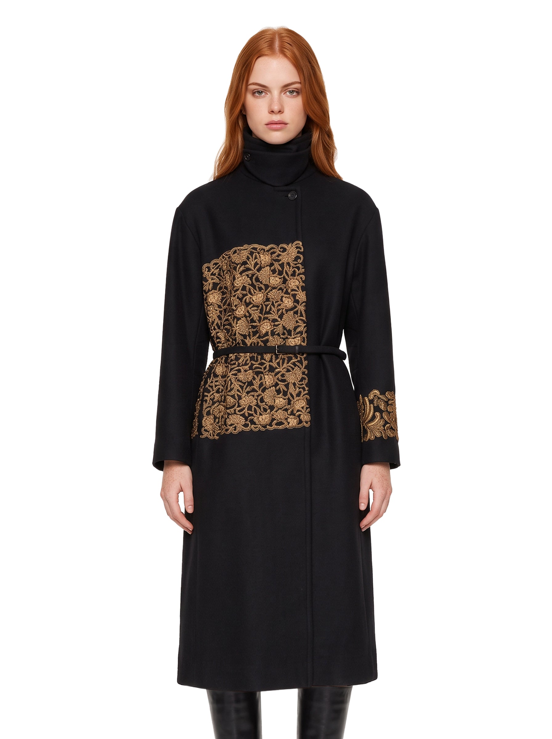 Cappotto Rain con ricamo floreale in nero 