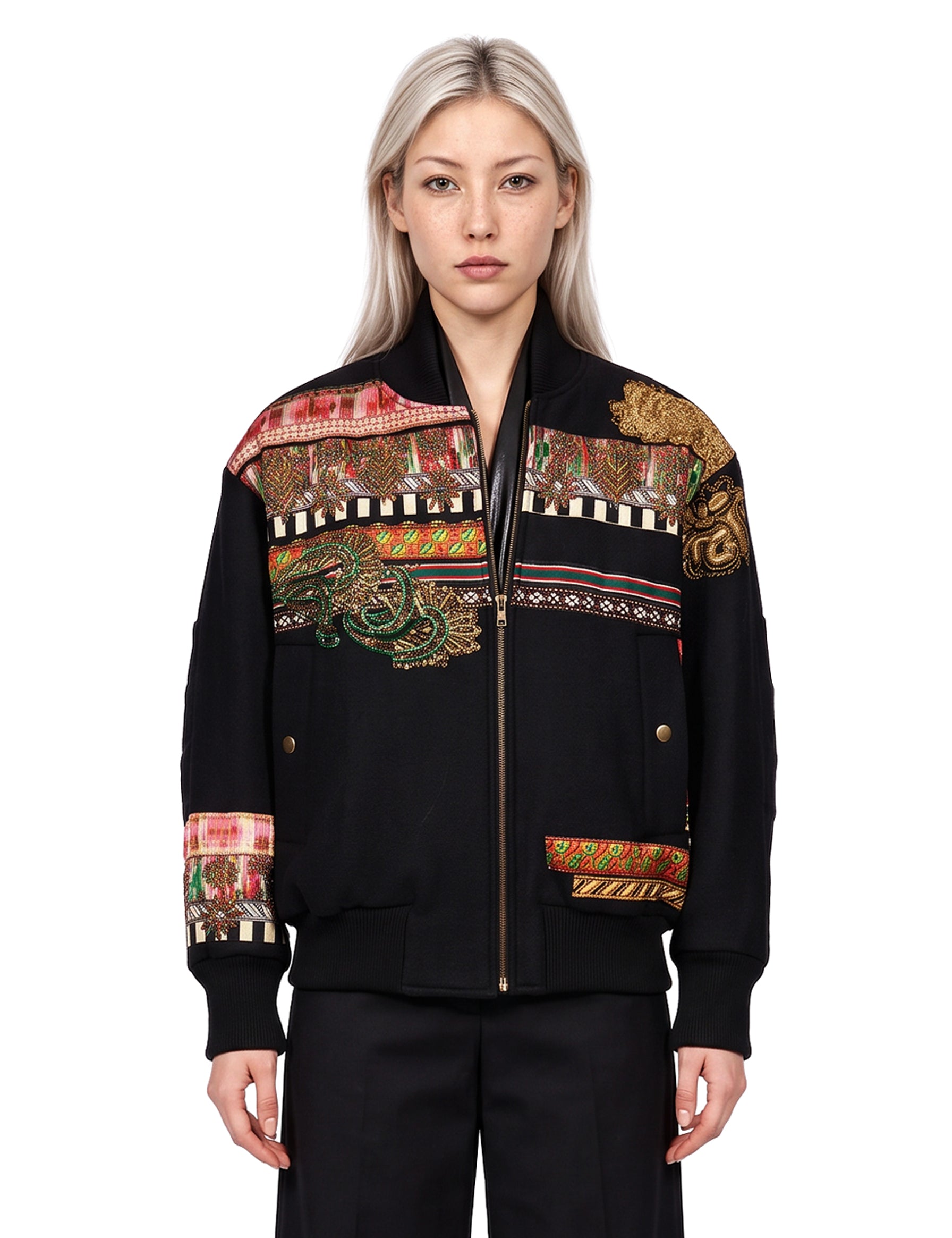 Giacca bomber Valdi con ricami in nero 