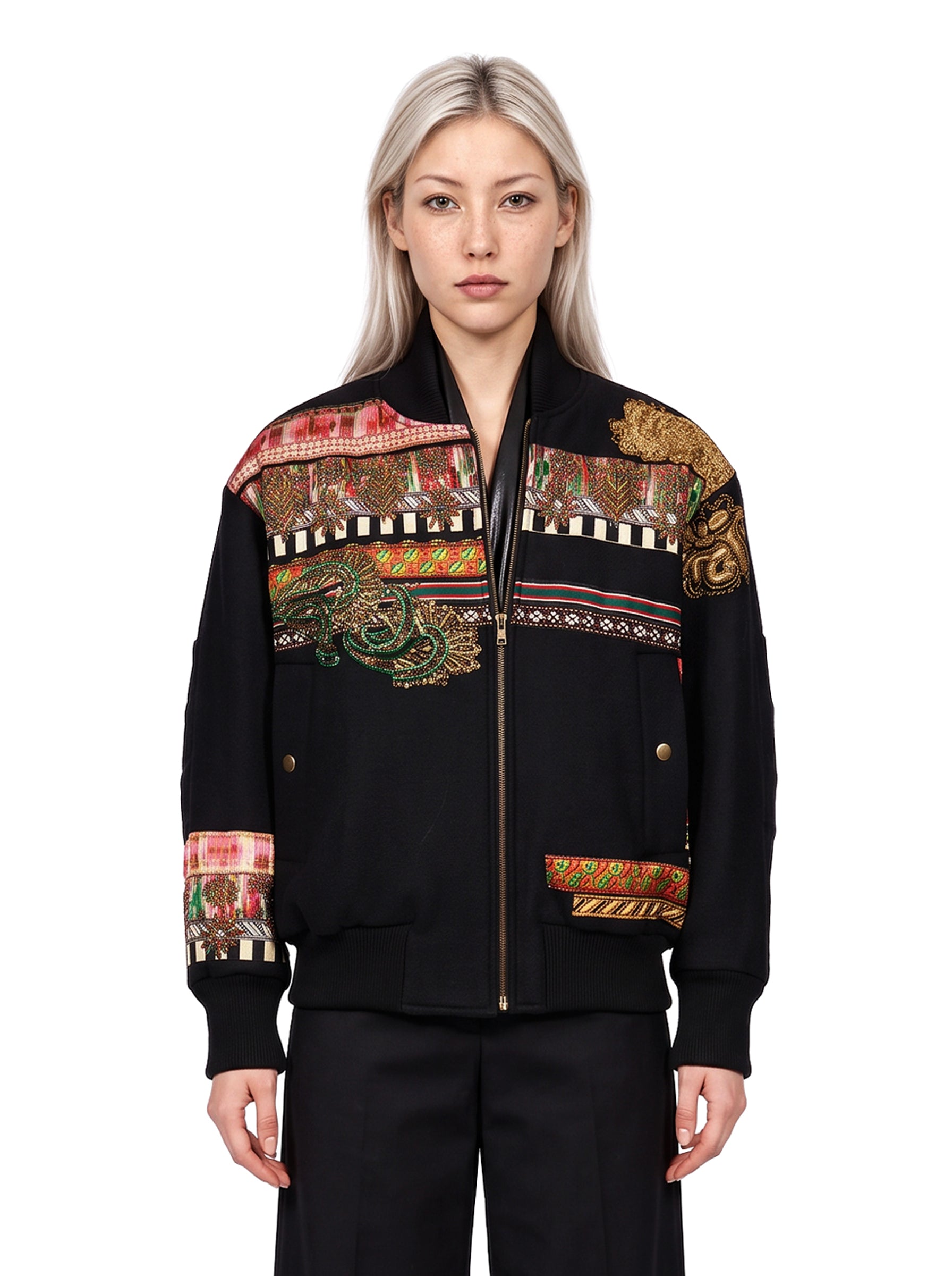 Giacca bomber Valdi con ricami in nero 