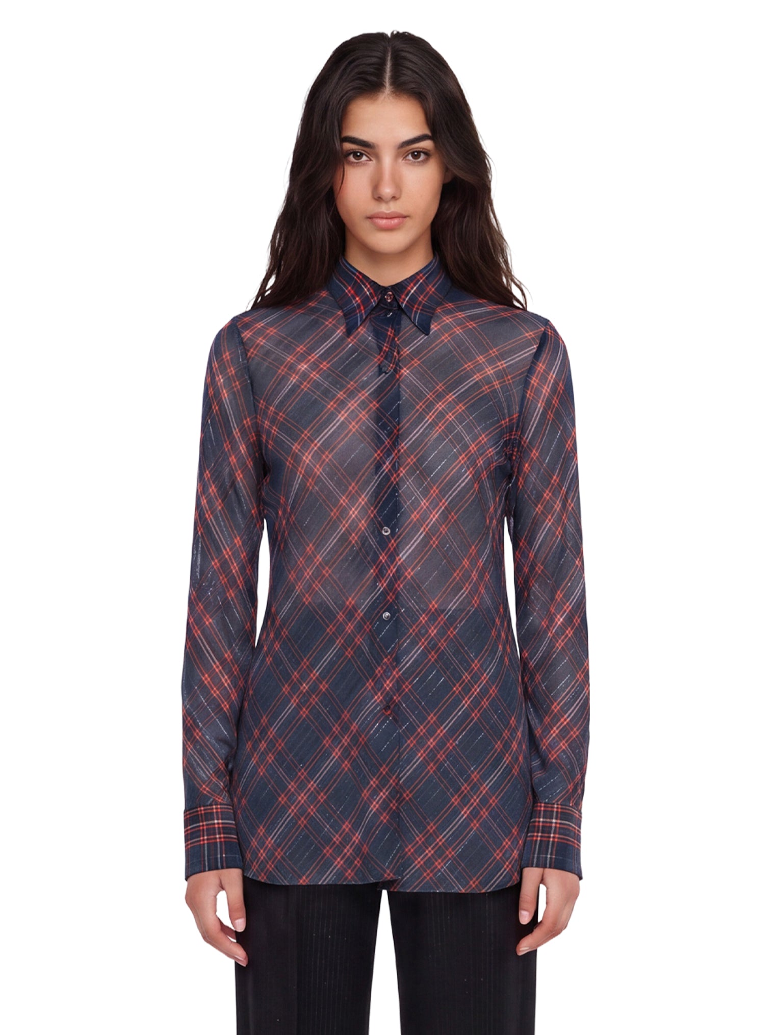 Camicia lunga a quadri  multicolore 