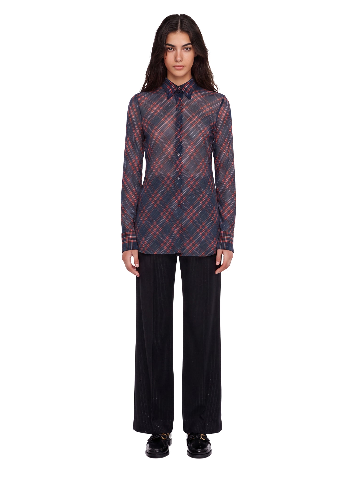 Camicia lunga a quadri  multicolore 