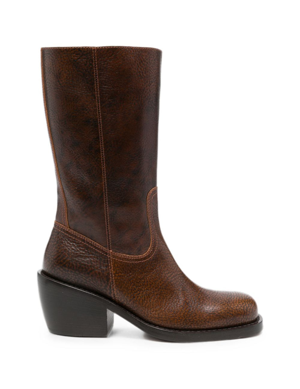 Stivali con tacco in pelle marrone 