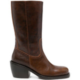 Stivali con tacco in pelle marrone 
