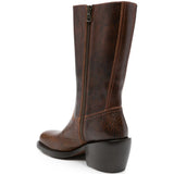 Stivali con tacco in pelle marrone 