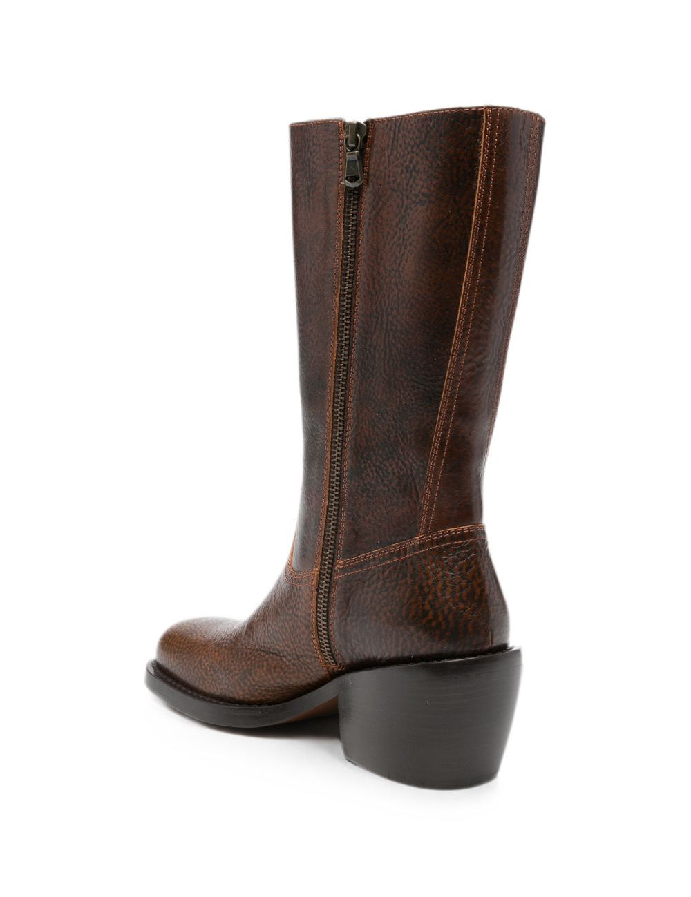Stivali con tacco in pelle marrone 