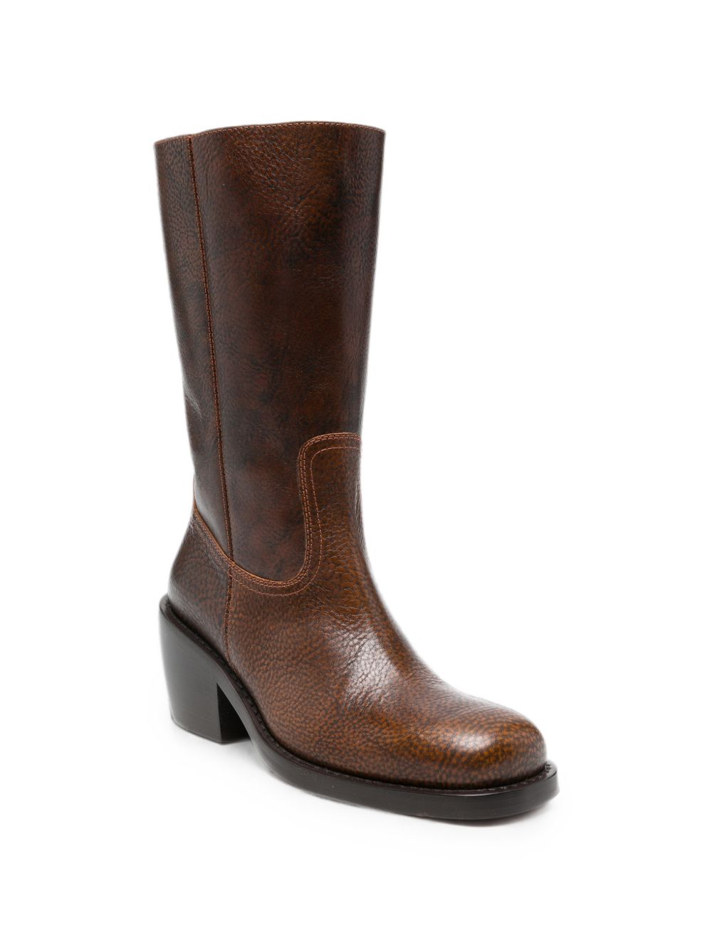 Stivali con tacco in pelle marrone 