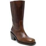 Stivali con tacco in pelle marrone 