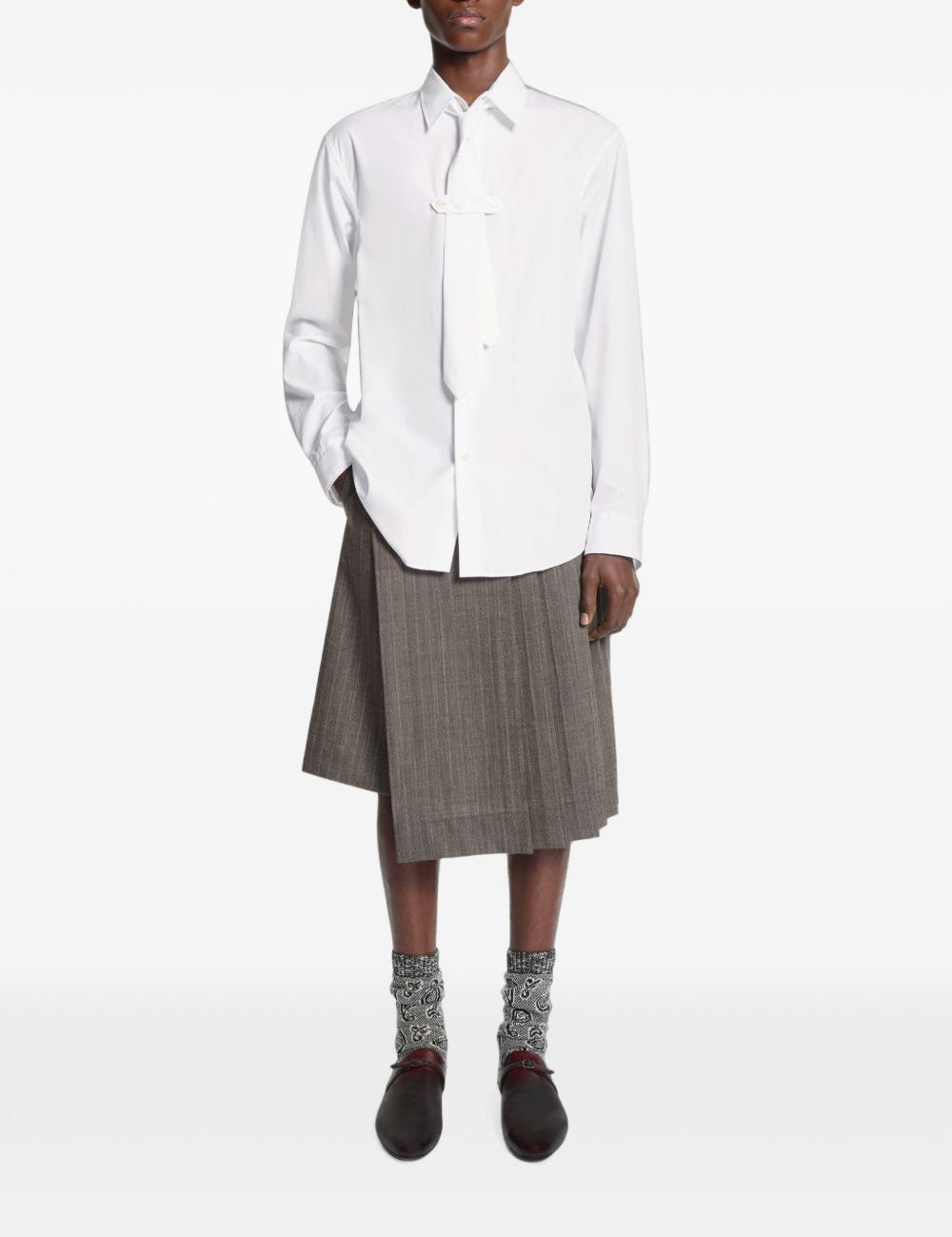 Camicia con dettaglio cravatta in cotone bianco 