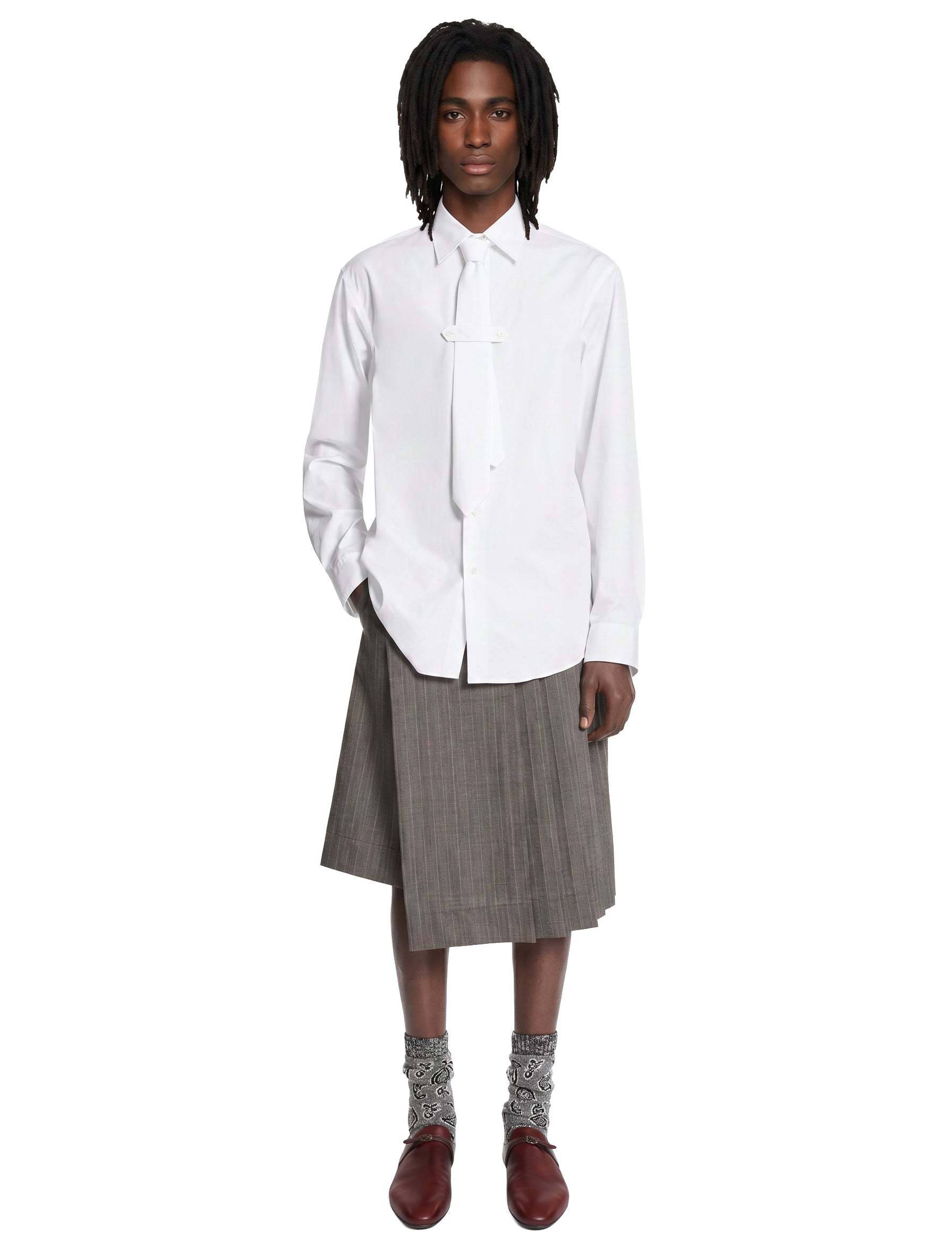 Camicia con dettaglio cravatta in cotone bianco 