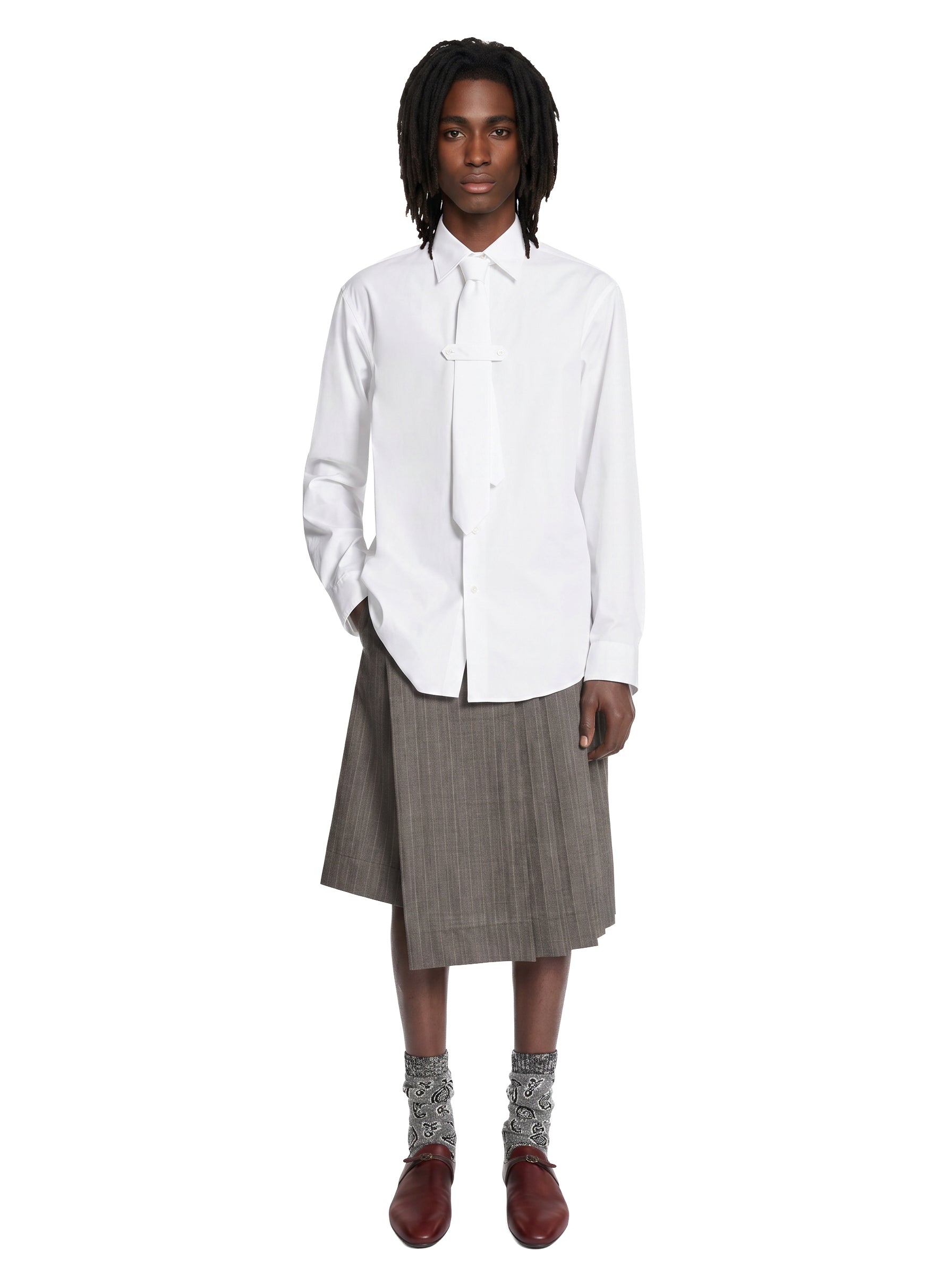 Camicia con dettaglio cravatta in cotone bianco 