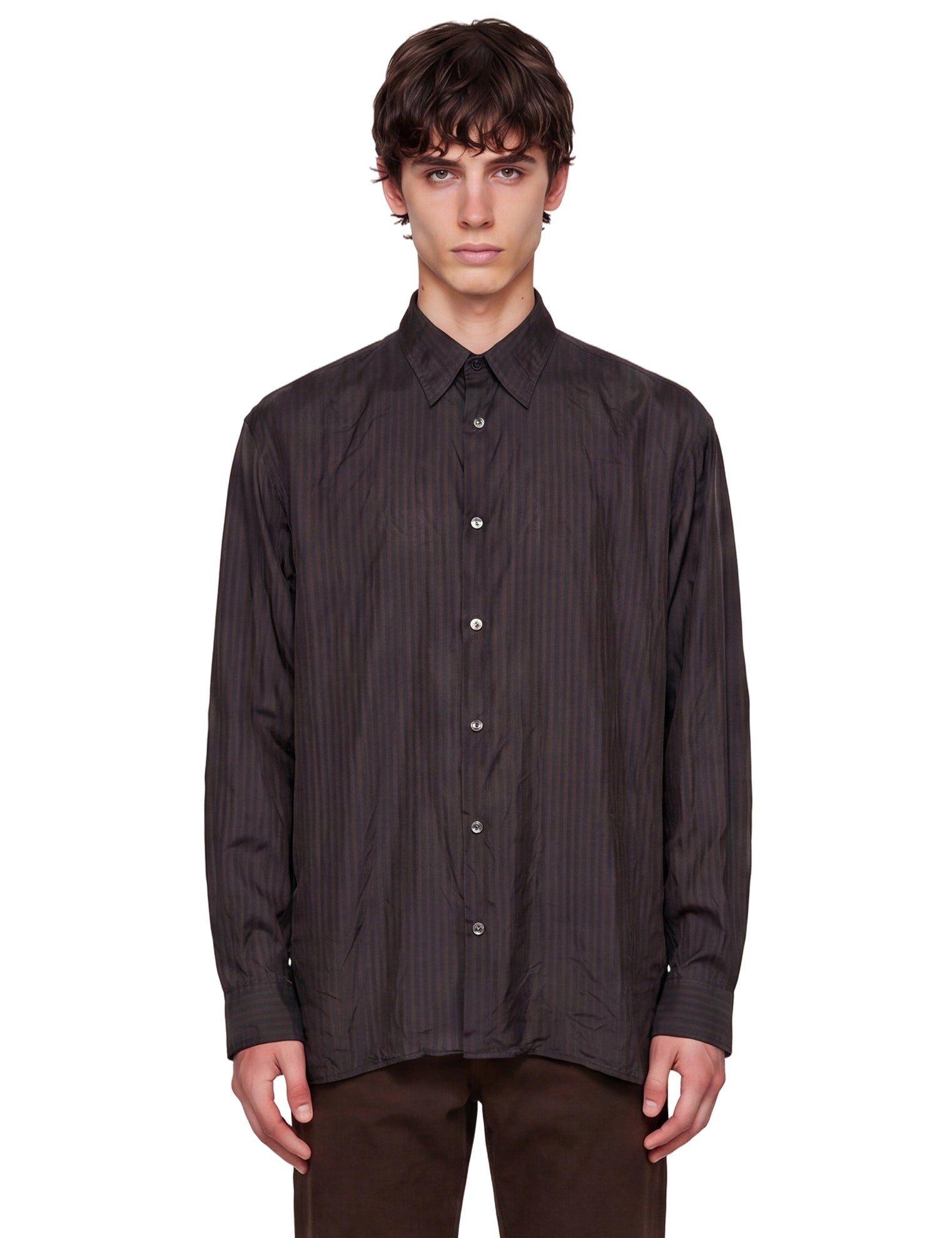 Camicia con motivo a righe croom in marrone 
