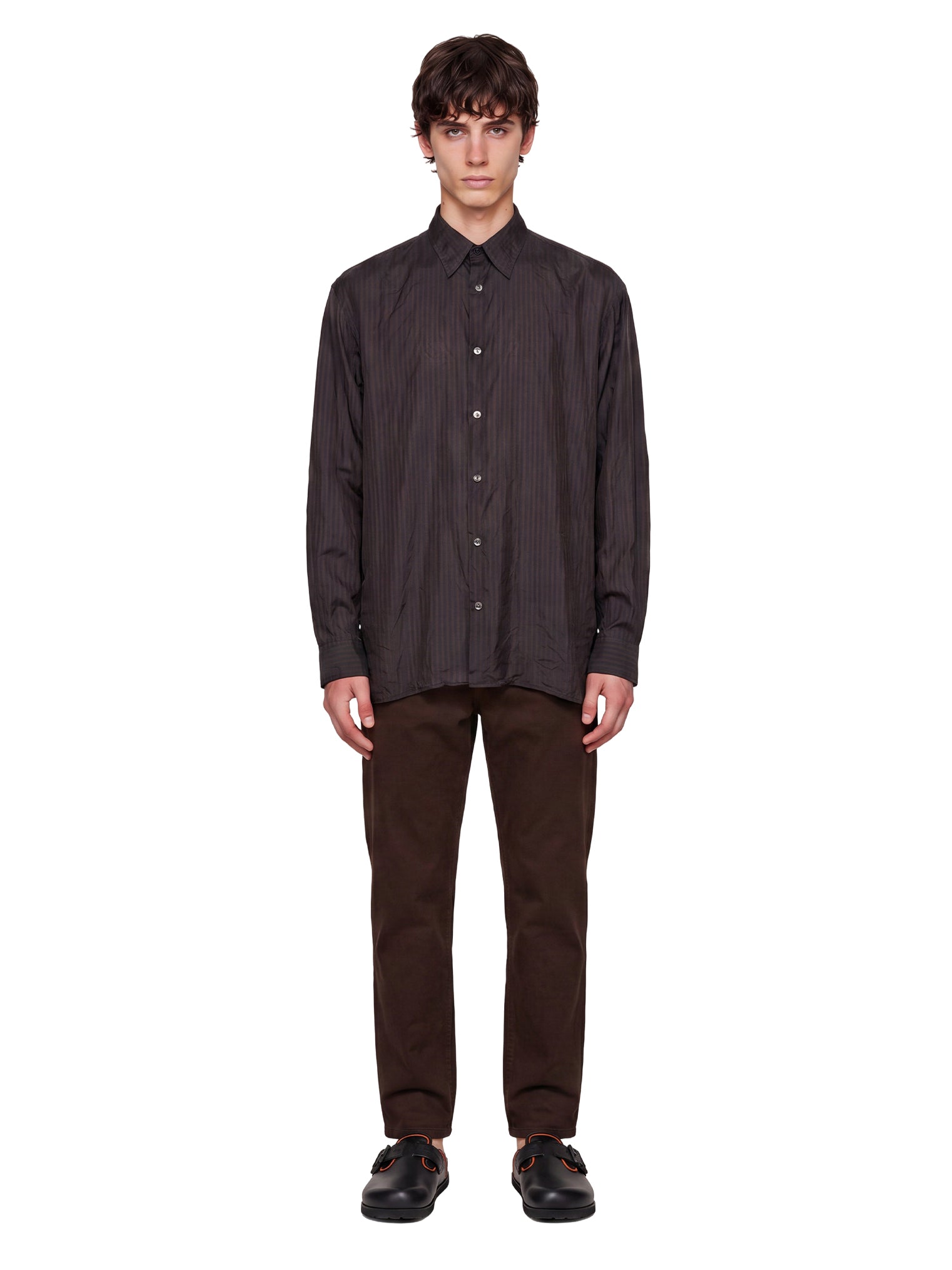 Camicia con motivo a righe croom in marrone 