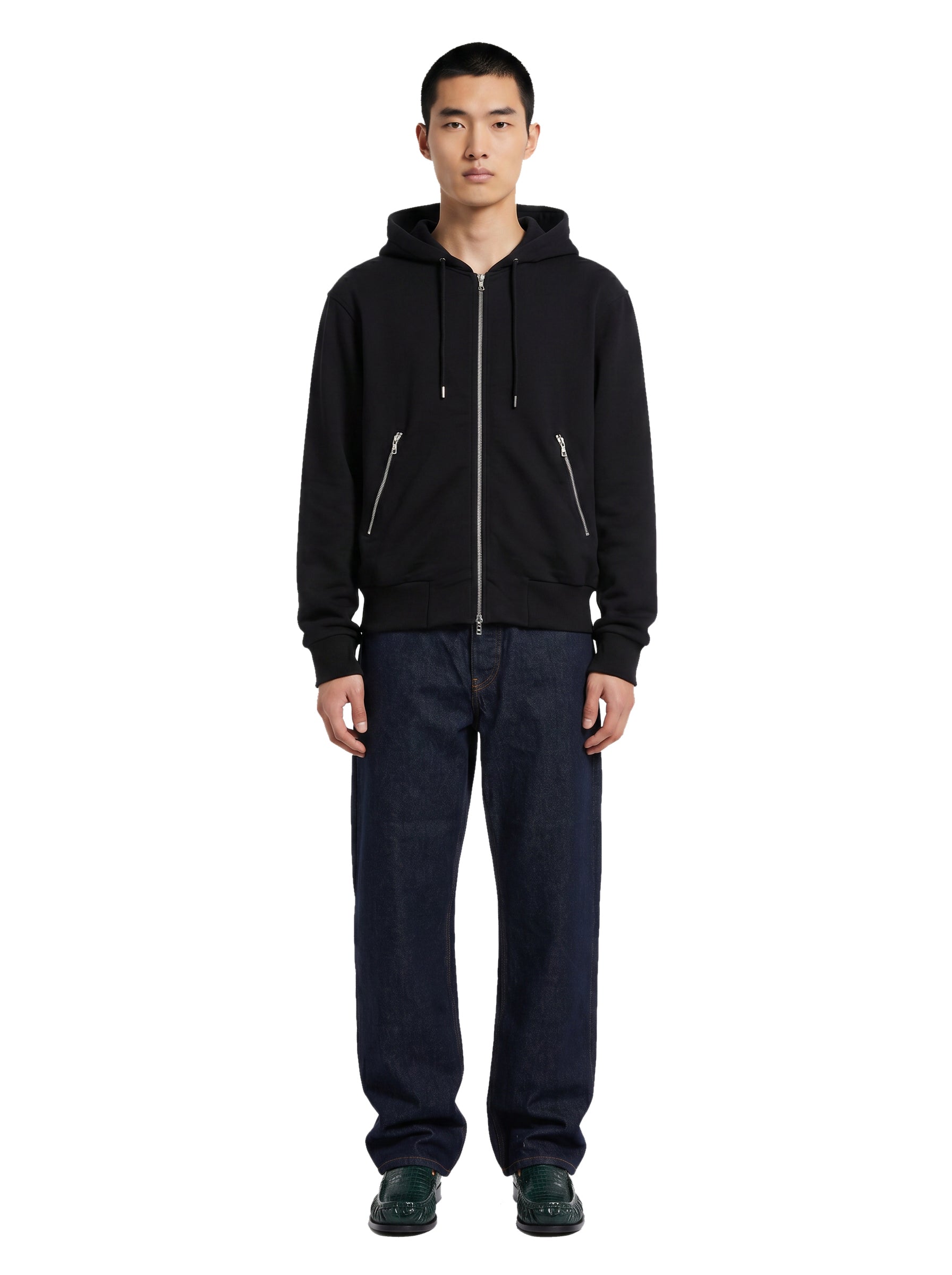 Felpa con cappuccio e zip nera 