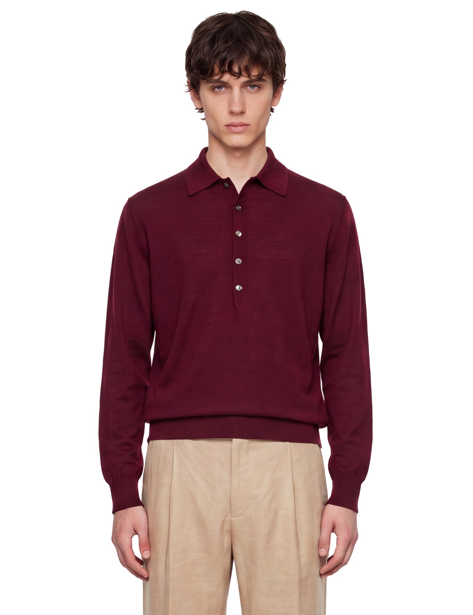 Polo in lana merino muano in bordeaux 