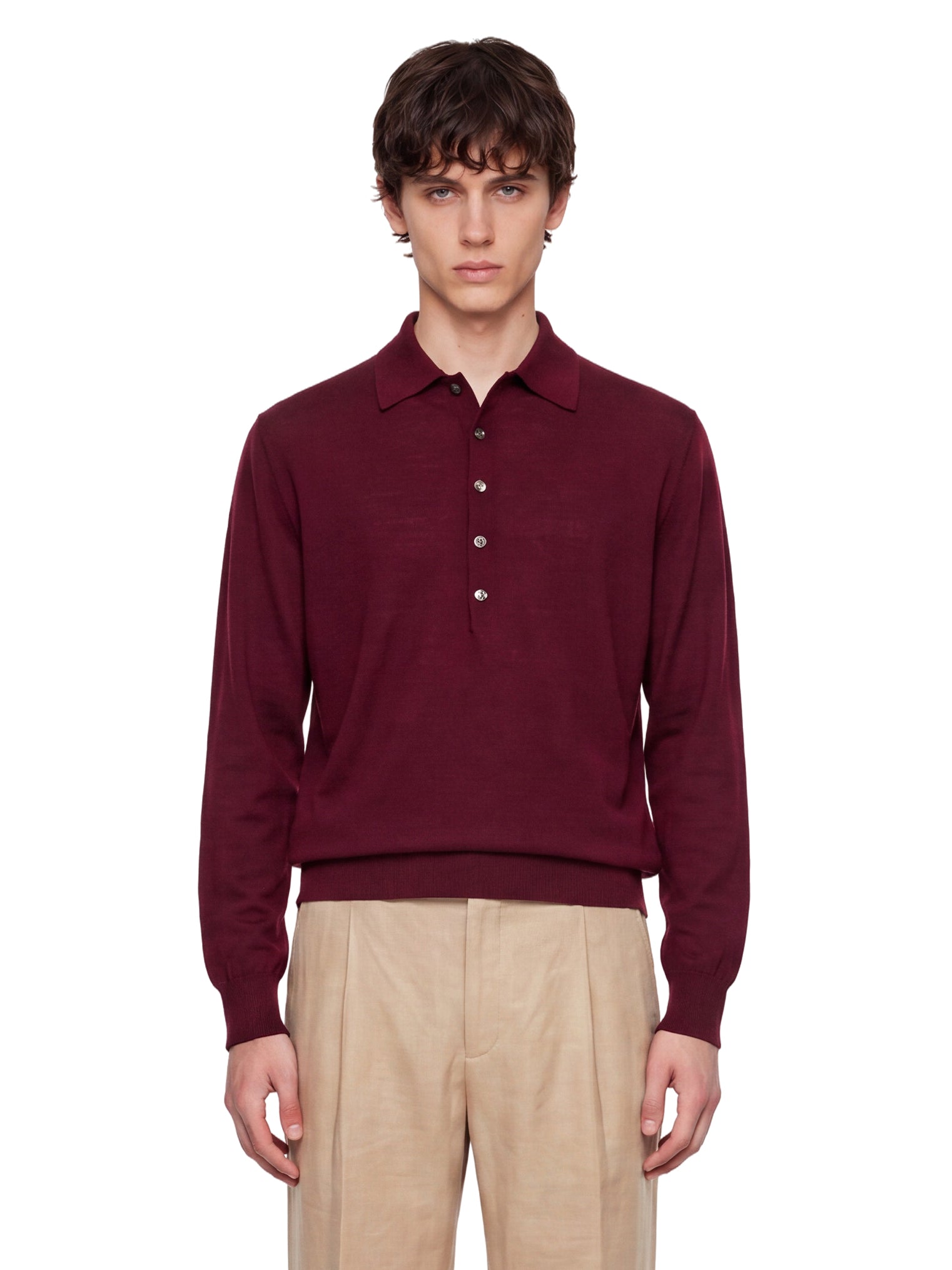 Polo in lana merino muano in bordeaux 